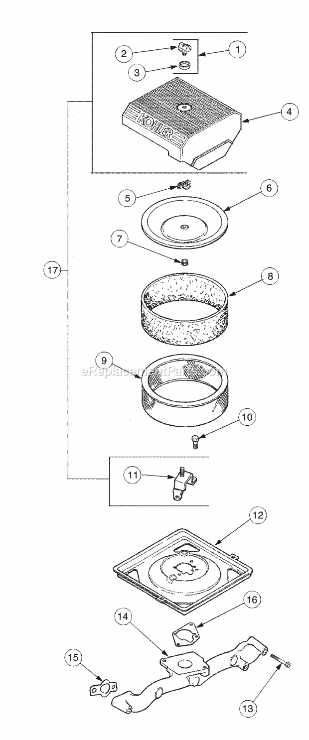 Air Intake And Filtration Diagram and Parts List for 2176 13A-274G100 Cub Cadet Lawn Tractor